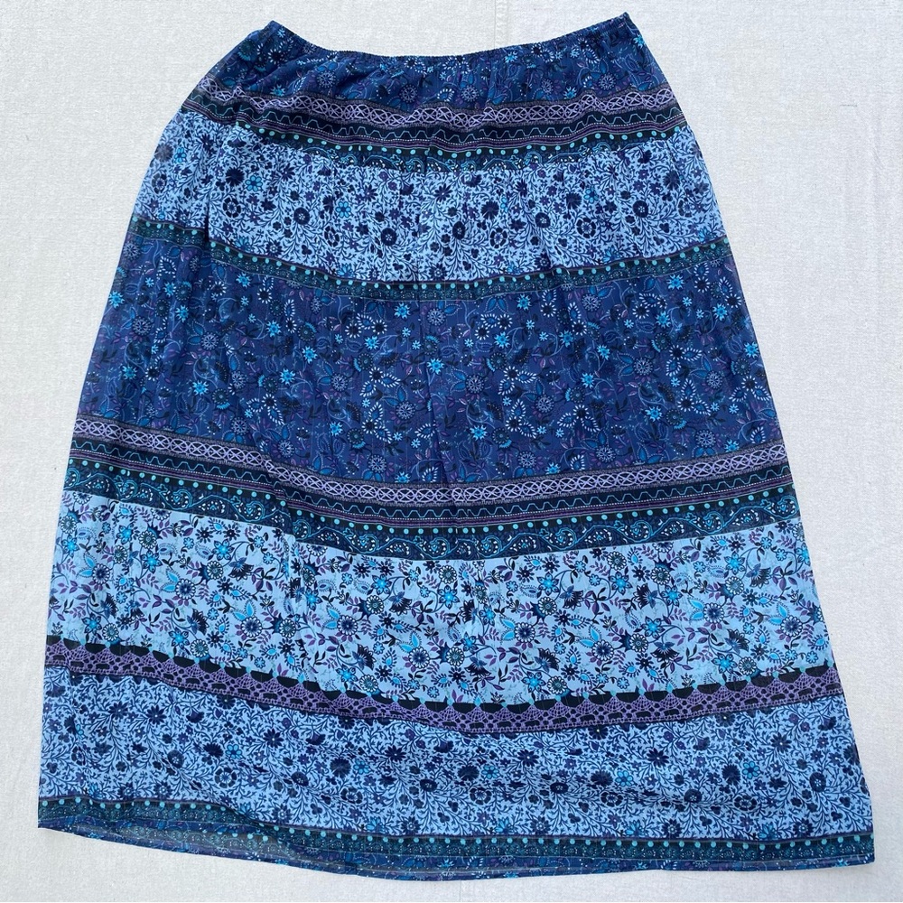 Boho Hippy Girl Floral Blue Maxi Skirt Plus Size 14W